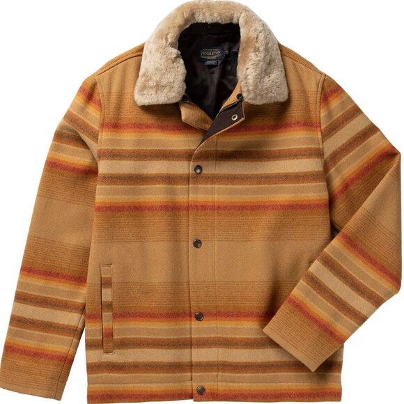 New Mens Pendleton Silverton Shearling Wool Coat Jacket Ralston Stripe XL Sunset - Picture 3 of 7